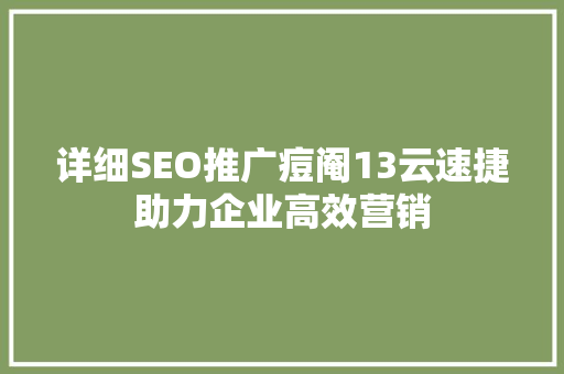 详细SEO推广痘阉13云速捷助力企业高效营销