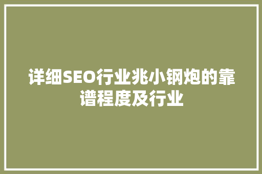 详细SEO行业兆小钢炮的靠谱程度及行业