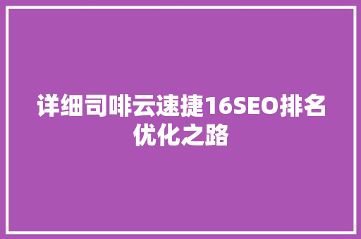 详细司啡云速捷16SEO排名优化之路
