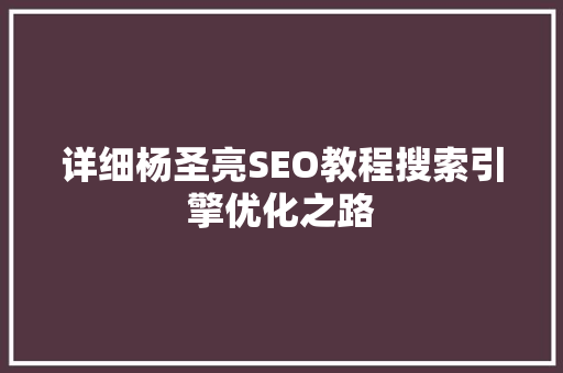 详细杨圣亮SEO教程搜索引擎优化之路