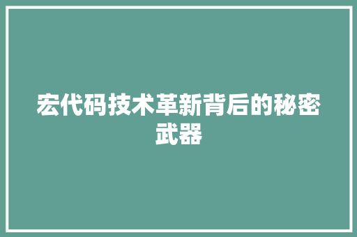 宏代码技术革新背后的秘密武器