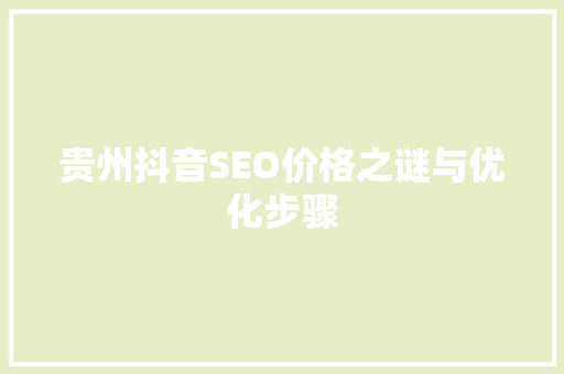贵州抖音SEO价格之谜与优化步骤