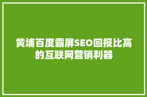 黄埔百度霸屏SEO回报比高的互联网营销利器