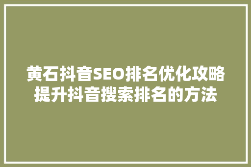 黄石抖音SEO排名优化攻略提升抖音搜索排名的方法