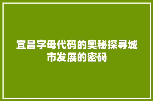 宜昌字母代码的奥秘探寻城市发展的密码