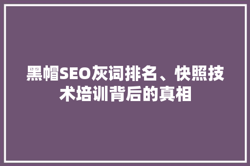 黑帽SEO灰词排名、快照技术培训背后的真相