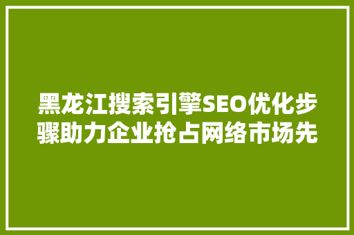 黑龙江搜索引擎SEO优化步骤助力企业抢占网络市场先机