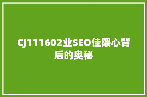 CJ111602业SEO佳隈心背后的奥秘