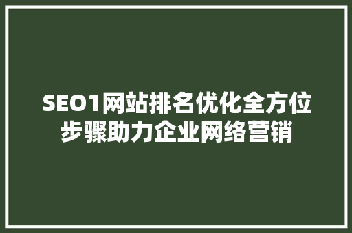 SEO1网站排名优化全方位步骤助力企业网络营销