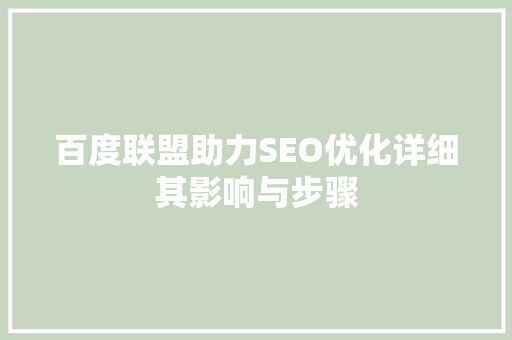 百度联盟助力SEO优化详细其影响与步骤