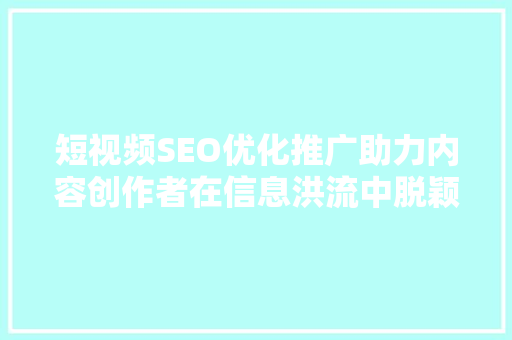 短视频SEO优化推广助力内容创作者在信息洪流中脱颖而出