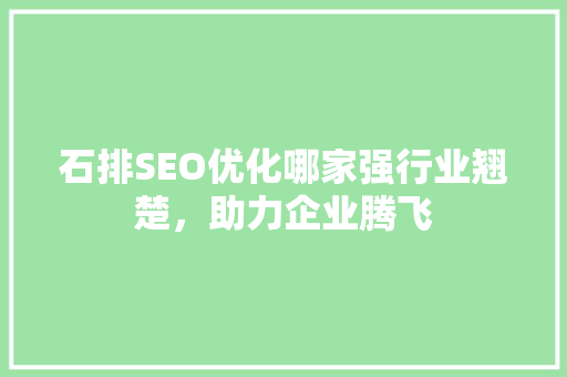 石排SEO优化哪家强行业翘楚，助力企业腾飞