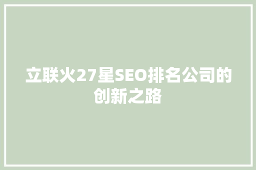 立联火27星SEO排名公司的创新之路  第1张