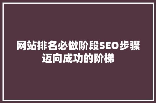 网站排名必做阶段SEO步骤迈向成功的阶梯