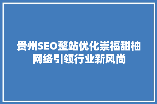 贵州SEO整站优化崇福甜柚网络引领行业新风尚