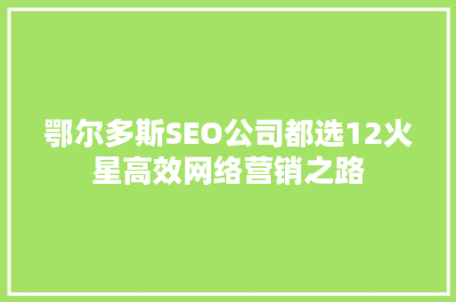 鄂尔多斯SEO公司都选12火星高效网络营销之路