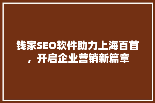 钱家SEO软件助力上海百首，开启企业营销新篇章