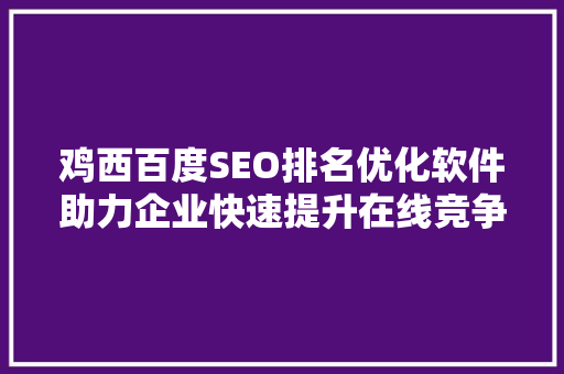 鸡西百度SEO排名优化软件助力企业快速提升在线竞争力