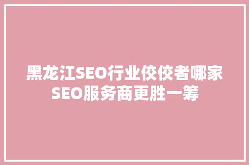 黑龙江SEO行业佼佼者哪家SEO服务商更胜一筹