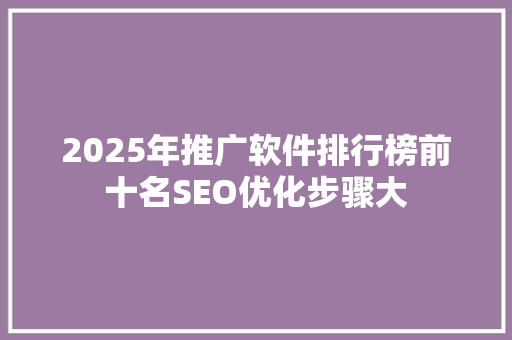2025年推广软件排行榜前十名SEO优化步骤大