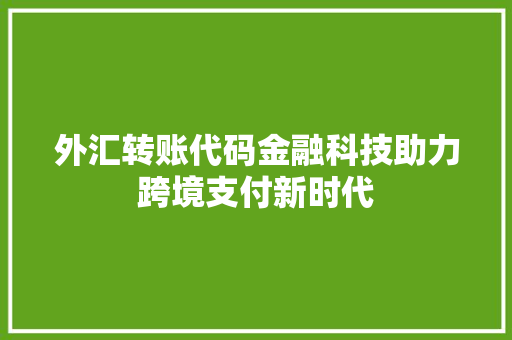 外汇转账代码金融科技助力跨境支付新时代