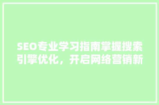 SEO专业学习指南掌握搜索引擎优化，开启网络营销新篇章