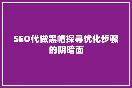 SEO代做黑帽探寻优化步骤的阴暗面