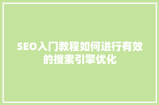 SEO入门教程如何进行有效的搜索引擎优化