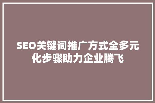 SEO关键词推广方式全多元化步骤助力企业腾飞