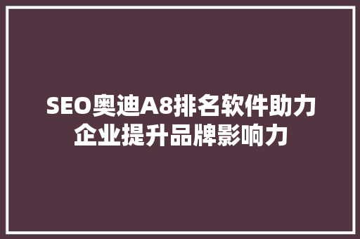 SEO奥迪A8排名软件助力企业提升品牌影响力