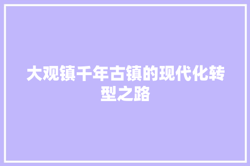 大观镇千年古镇的现代化转型之路