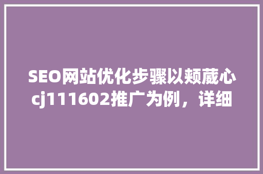 SEO网站优化步骤以颊葳心cj111602推广为例，详细关键词布局与推广方法