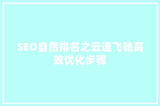 SEO自然排名之云速飞驰高效优化步骤