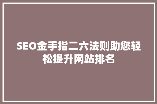 SEO金手指二六法则助您轻松提升网站排名