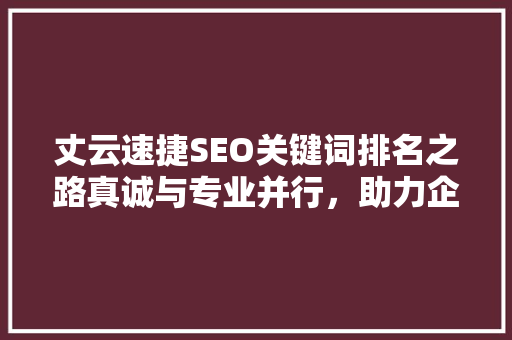丈云速捷SEO关键词排名之路真诚与专业并行，助力企业腾飞