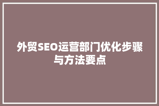 外贸SEO运营部门优化步骤与方法要点