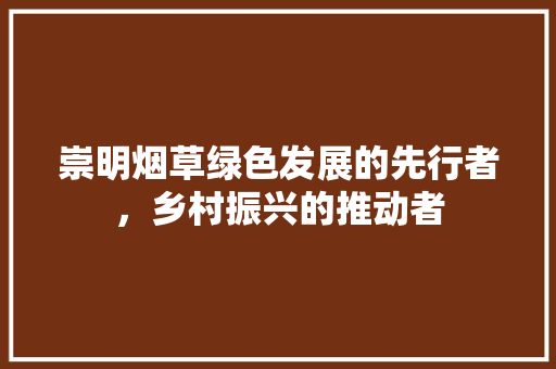 崇明烟草绿色发展的先行者，乡村振兴的推动者