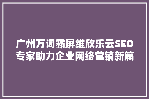 广州万词霸屏维欣乐云SEO专家助力企业网络营销新篇章