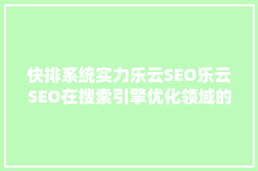 快排系统实力乐云SEO乐云SEO在搜索引擎优化领域的卓越表现