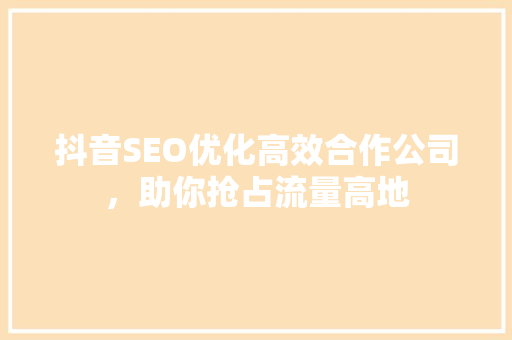 抖音SEO优化高效合作公司，助你抢占流量高地
