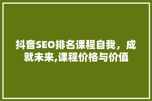 抖音SEO排名课程自我，成就未来,课程价格与价值