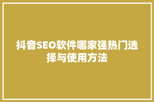 抖音SEO软件哪家强热门选择与使用方法