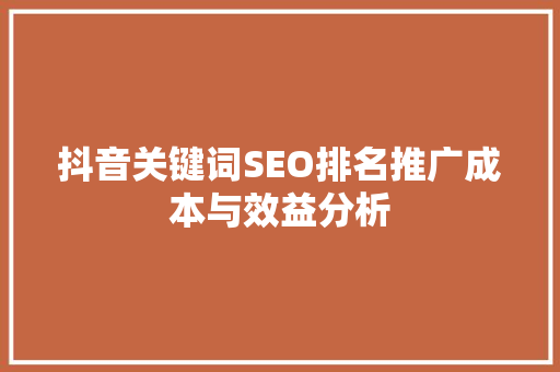 抖音关键词SEO排名推广成本与效益分析