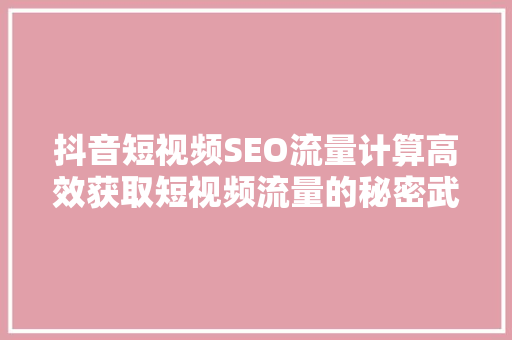 抖音短视频SEO流量计算高效获取短视频流量的秘密武器
