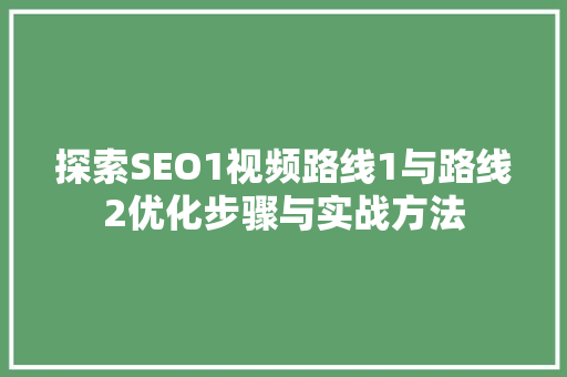 探索SEO1视频路线1与路线2优化步骤与实战方法