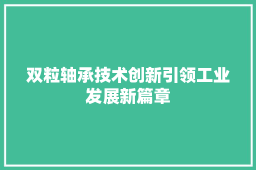 双粒轴承技术创新引领工业发展新篇章