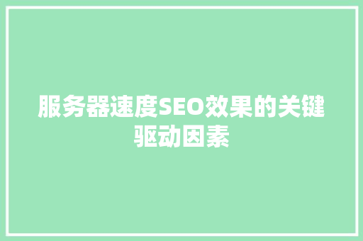 服务器速度SEO效果的关键驱动因素
