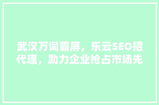 武汉万词霸屏，乐云SEO招代理，助力企业抢占市场先机