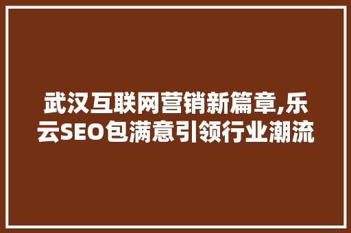 武汉互联网营销新篇章,乐云SEO包满意引领行业潮流