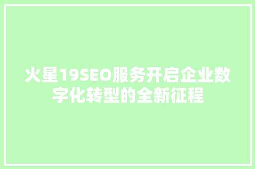 火星19SEO服务开启企业数字化转型的全新征程
